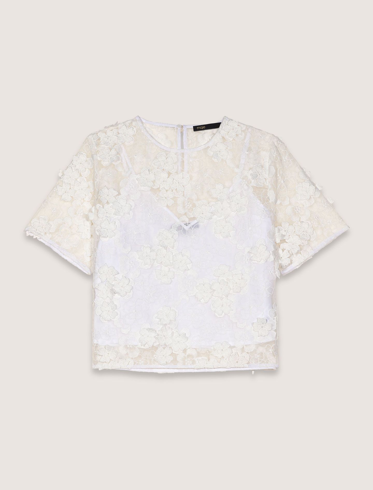Set áo voan lưới tulle thêu hoa dáng ngắn